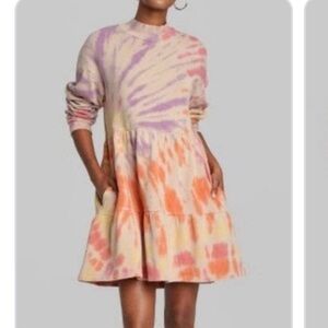 NEW WILD FABLE Tie Dye Sweatshirt Tiered Dress